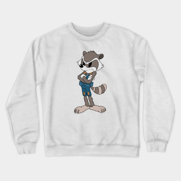 Space Raccoon in 1930s rubber hose cartoon style - cuphead Crewneck Sweatshirt by Kevcraven